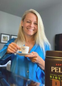 Julia Simic with a cup of tea